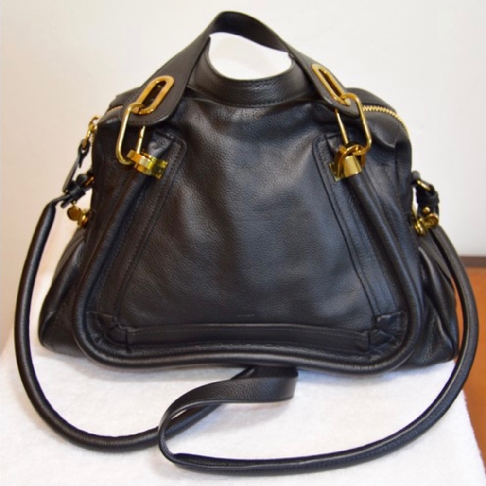 Chloé Paraty Medium Black Leather Pebbled Bag